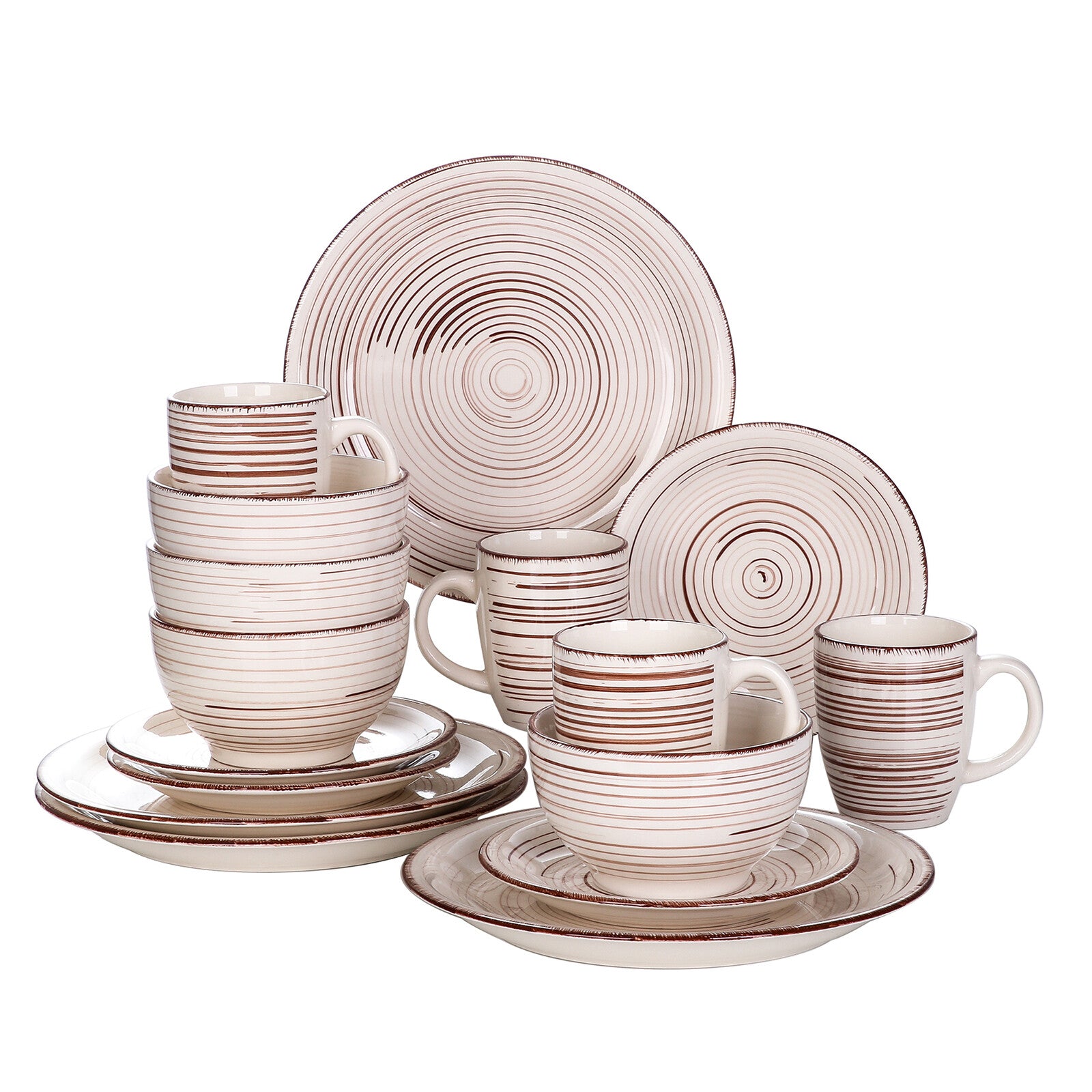 16-Piece Dinnerware Set Beige Dinner Plates Set Service for 4 Stoneware