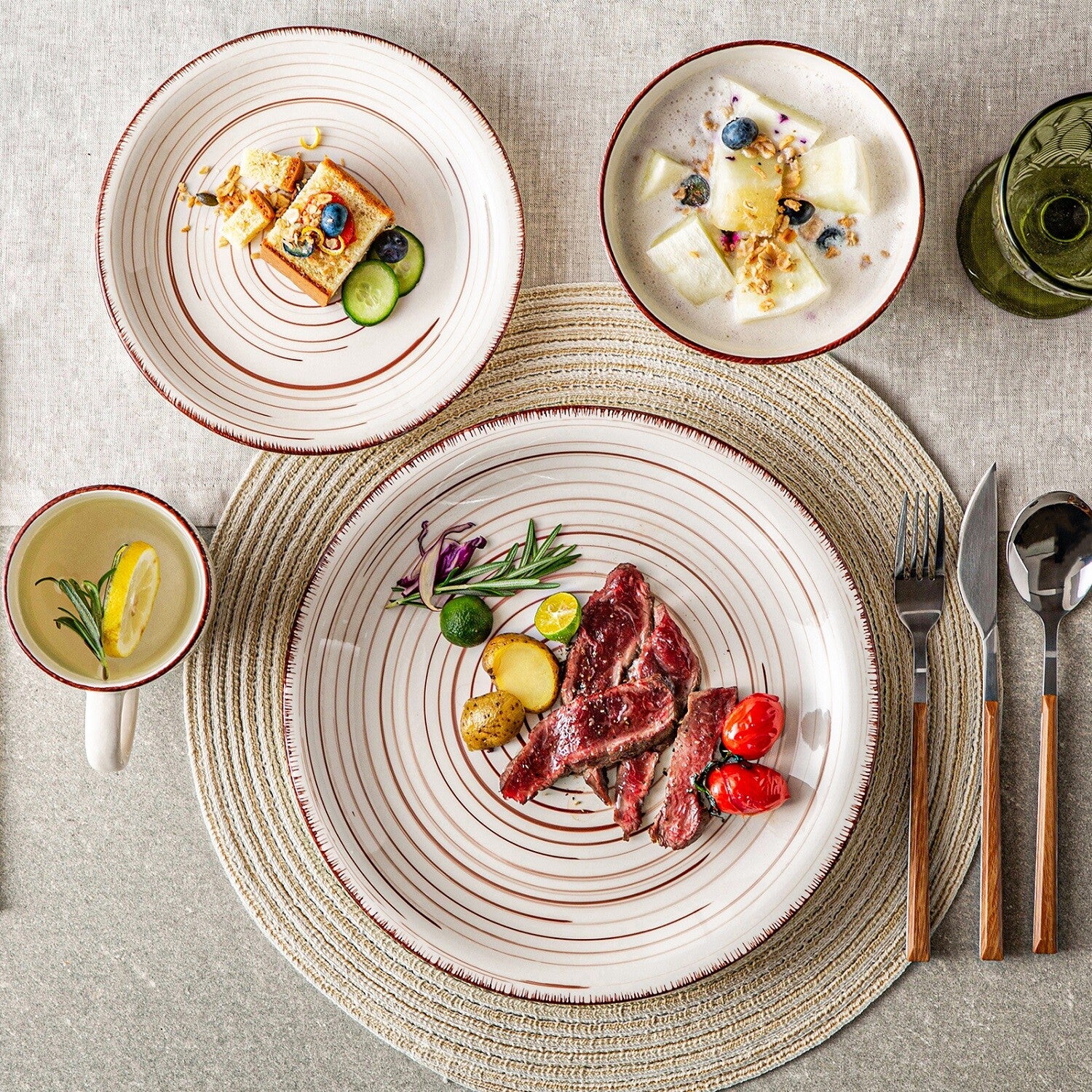 16-Piece Dinnerware Set Beige Dinner Plates Set Service for 4 Stoneware